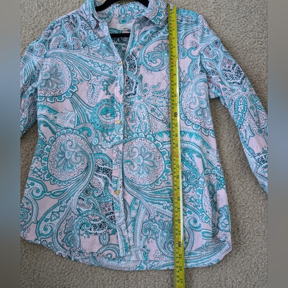 Charter Club Luxury 100% Linen Paisley Print Long Sleeve Button Up Sz M - Picture 14 of 15